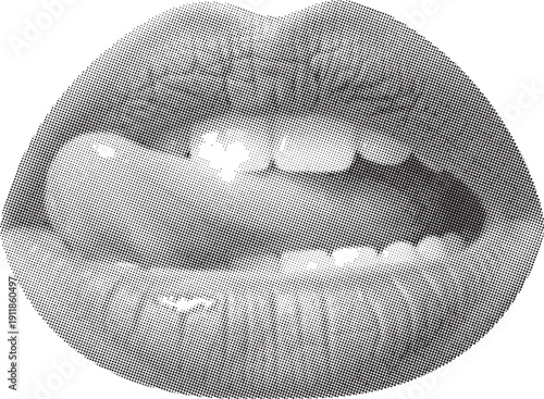 Halftone image of lips and teeth in close up view