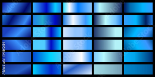 Blue metallic gradient background set. Metallic gradation textures. Shiny elegant vector gradient collection. Vector illustration eps10