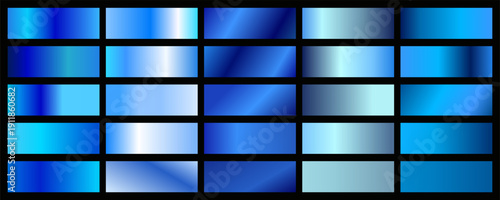 Blue metallic gradient background set. Metallic gradation textures. Shiny elegant vector gradient collection. Vector illustration eps10