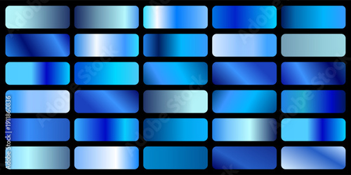 Blue metallic gradient background set. Metallic gradation textures. Shiny elegant vector gradient collection. Vector illustration eps10