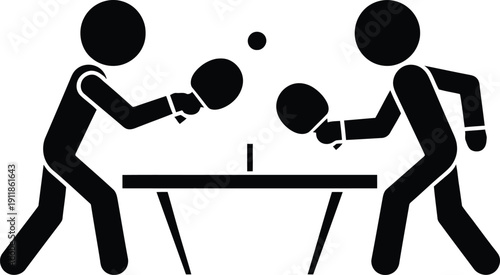 Two players engaging in a game of table tennis with paddles and a ball.