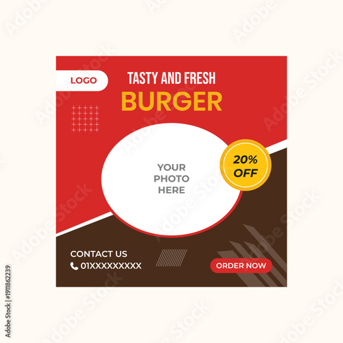 Tasty and Fresh Burger Promotion Social Media Post Template