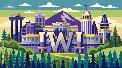 Very beautiful University of Washington ‘W’ logo in Seattle, WA, USA, captured on June 15, 2023, representing the public research university’s iconic symbol on campus.