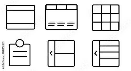 Interface Icons: A minimalist design showcases a set of simple, yet versatile interface icons suitable for various digital platforms.