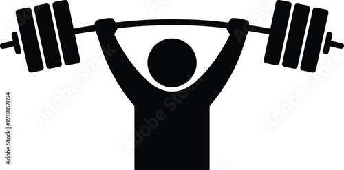 A person lifting a heavy barbell overhead with weights on both ends.