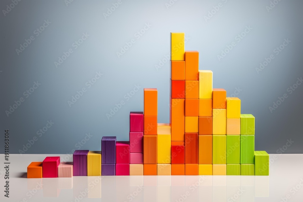 Fototapeta premium Colorful wooden blocks representing statistics, data analytics, and business growth
