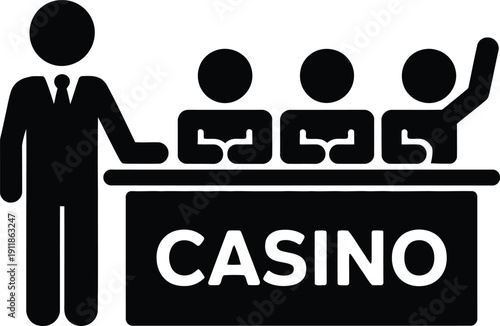 A person standing beside a casino counter with three people voting.