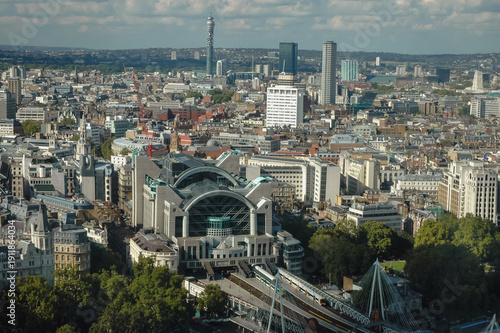 Photography Charing Cross station seen from London Eye In London, UK