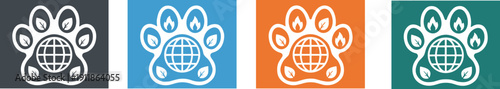 Paw print icons with globe, leaf, and flame symbols for environmental awareness and climate themes - flat vector illustration