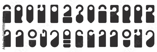 Hotel Door Hanger Tag Icons Vector, Flat Design Templates Representing Room Signs, Do Not Disturb, And Hotel Service Symbols For Hospitality Design.