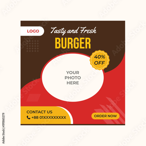 Fresh Food Social Media Post Design Template Vector Illustration