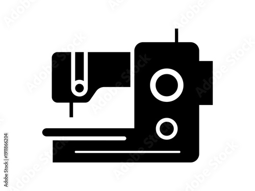 Black sewing machine icon in a simple flat silhouette style	
