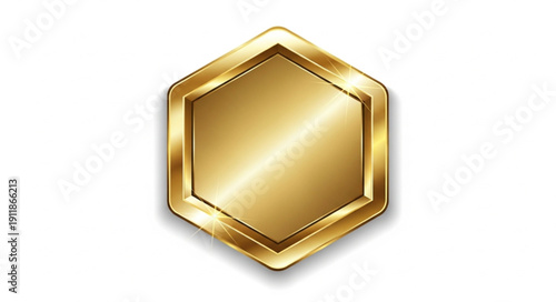 Golden Hexagonal Badge Icon Emblem.