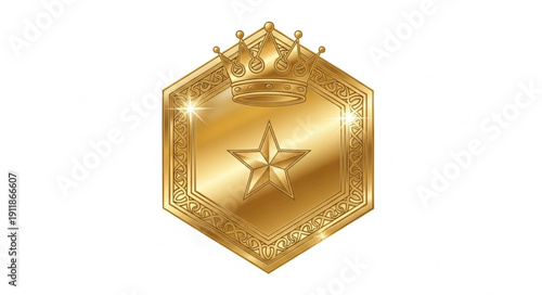 Golden Hexagonal Badge with Star.
