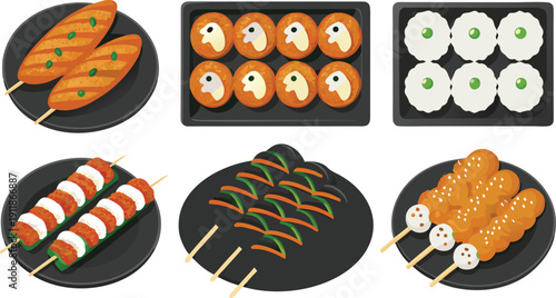 Halloween food themed vector icon set with pumpkin ghost candy sushi and fun autumn party symbols