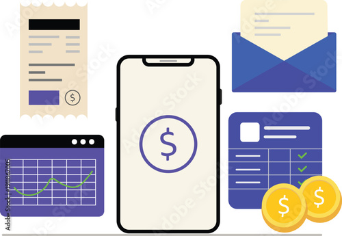 Mobile Financial Services and Digital Payments Illustration Fintech, Online Banking, and Cashless Transaction Concept