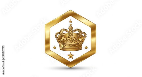 Golden Crown Symbol Hexagon Logo.