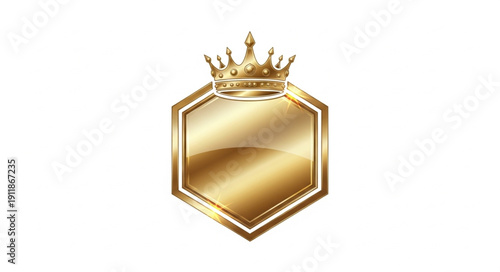 Golden Crowned Hexagonal Luxury Emblem.