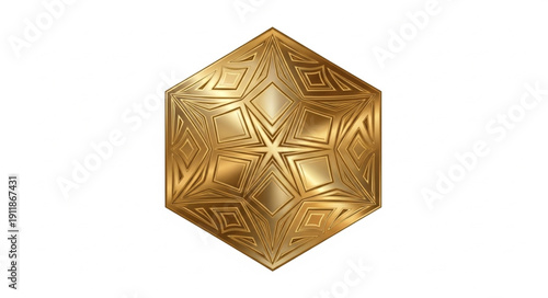 Golden Geometric Dodecahedron Shape.