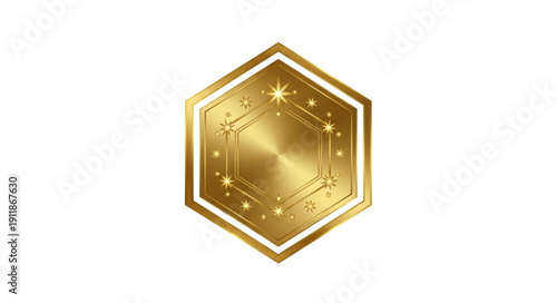 Golden Hexagon Badge Icon Emblem.