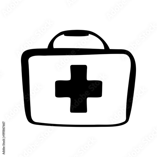 Black and White Doodle Style First Aid Kit With Cross Design
