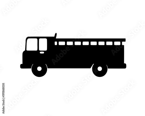 Black silhouette illustration of a fire engine on a white background