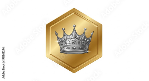 Golden Hexagon Badge with Crown Emblem.