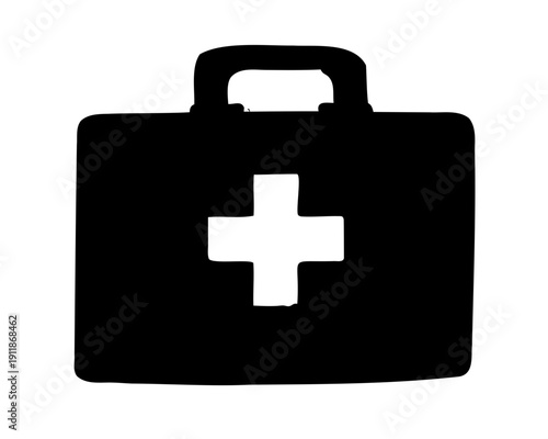 Black First Aid Kit Graphic Icon with Plus Symbol Medical Assistance