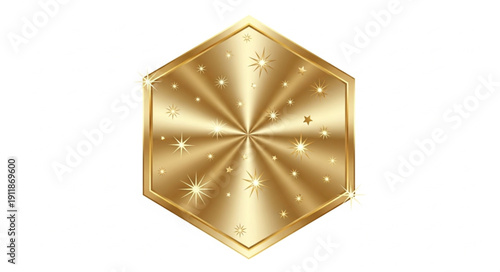 Golden Hexagon Shape with Reflections.