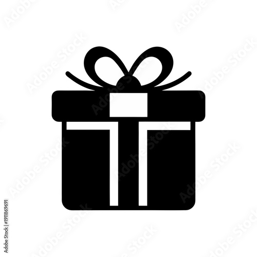 Black and white gift box with decorative ribbon tied on top