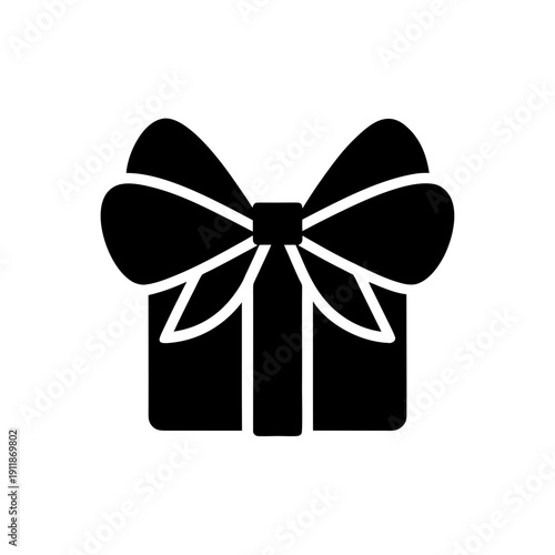 Elegant black gift box with decorative bow on white background