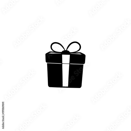 A simple black gift box with a decorative bow on top.