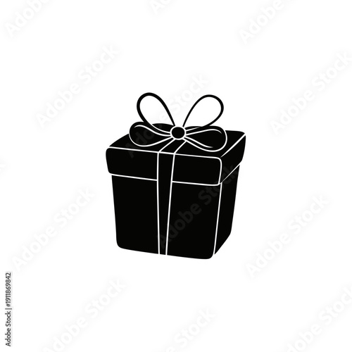 Elegant black gift box with decorative ribbon bow on a plain background