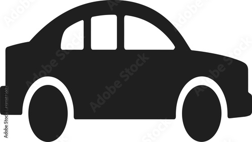 PrintBlack silhouette of a classic sedan car vector icon for automotive sales, vehicle transport, car insurance, and transportation