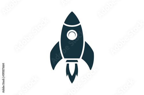 A minimalist vector graphic of a rocket ship in a flat design style