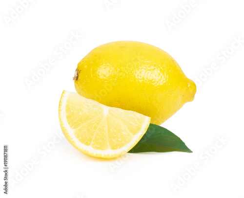 Lemon fruit with slice isolated on white background.
