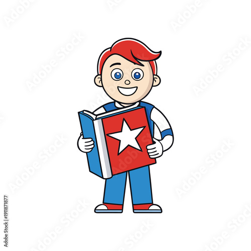 Wallpaper Mural Happy boy holding book with star, celebrating National Flag Day concept Torontodigital.ca