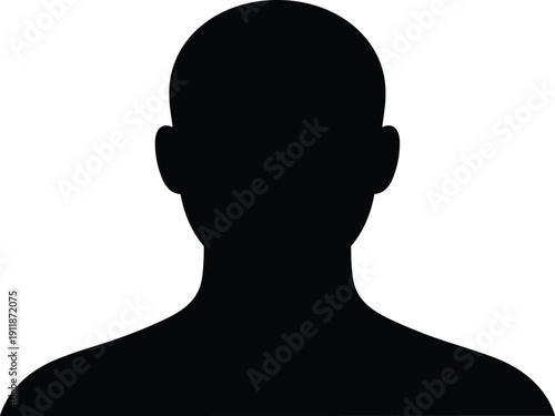 PrintBlack silhouette of a human head and shoulders avatar for user profile, anonymous person icon, identity, and psychology