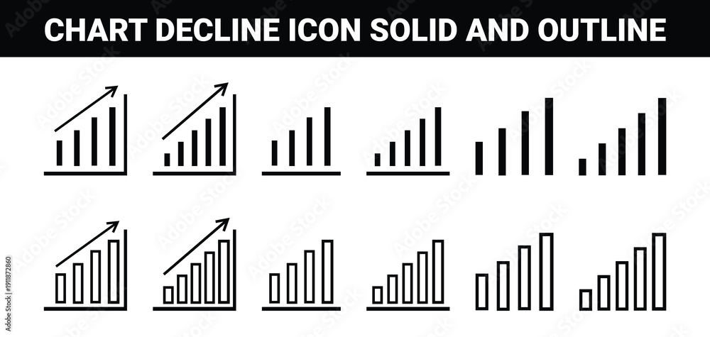 Obraz premium Bar Chart Growth and Increase Icon Set Solid and Outline Financial Graph Vector