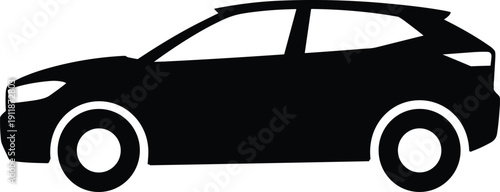 PrintBlack silhouette of a modern SUV car vector icon for automotive industry, vehicle transport, car rental, and transportation