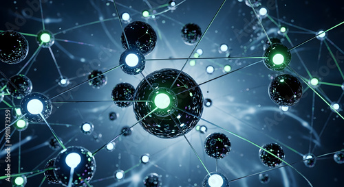 Abstract glowing network of interconnected spheres, visualizing data connections, decentralized finance concepts, and the future of secure digital technology