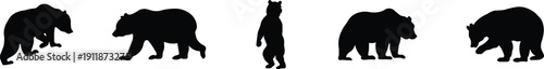 Bear icon set collection group in flat style featuring grizzly, ursus, wildlife, animal silhouette and predator synonym elements for nature design, forest logo branding and graphic use