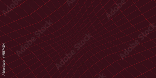 Abstract wireframe with red grid lines on a dark red background. Futuristic perspective grid box. Vector