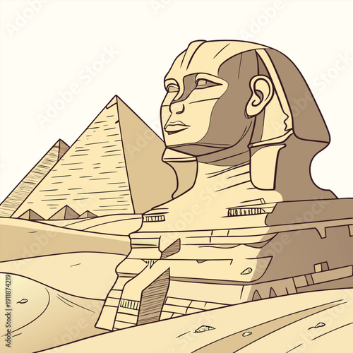 Egyptian sphinx and pyramids illustration giza landmark ancient heritage vector historical site