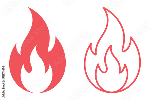Fire flame icon template illustrating isolated fire symbols, burning flames, heat energy representation