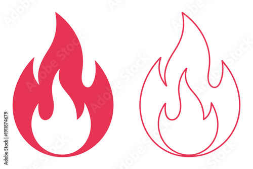Fire icon vector isolated on white background featuring flame symbols, burning effect, fire hazard representation, heat energy concept, and modern flat vector illustration