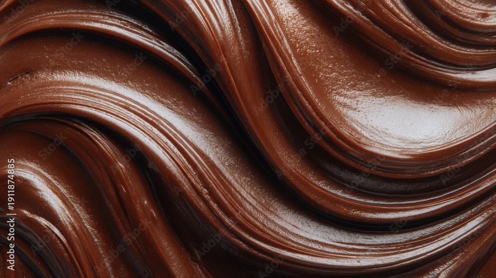 Naklejka premium Swirling Rich Dark Chocolate Spread Texture Close Up Macro hazelnut cocoa