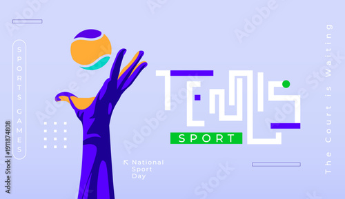 tennis player hand reaching for the ball during a high-stakes match. Close up of a tennis athlete preparing for a serve in a professional tournament. Ideal for sports marketing campaigns, athletic	
