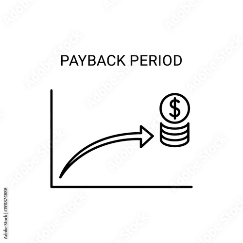 Payback Period Financial Icon on White Background Outline