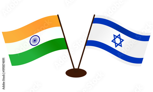 Developing flags of India and Israel, standing on the same stand